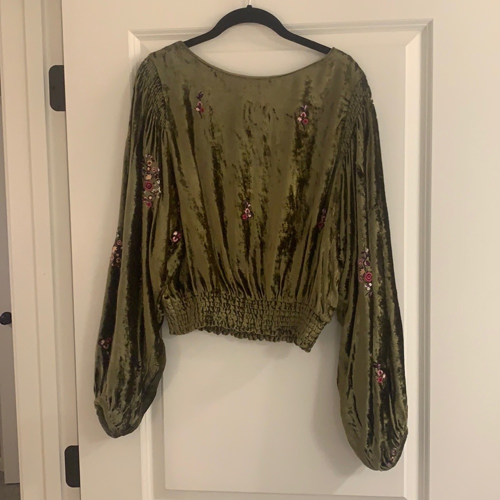 Olive green velvet blouse